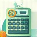 Icono de gestión de deudas con calculadora y monedas